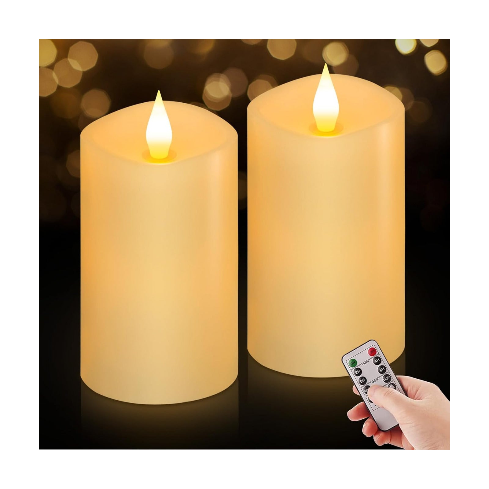 3 x 5 Flameless Candles Set of 2, 2AA Battery Life 600 Hours Battery Candles Flickering with Timer, 5 inch Flameless