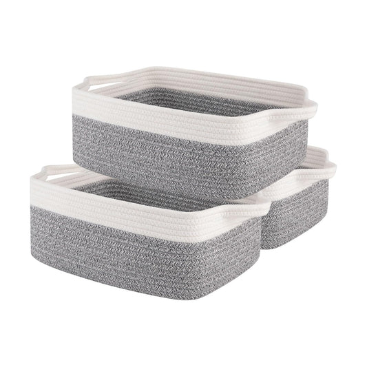 Woven Cotton Rope Basket / Grey Variegated / 13.8''x9.8''x5.5 / Set of 3