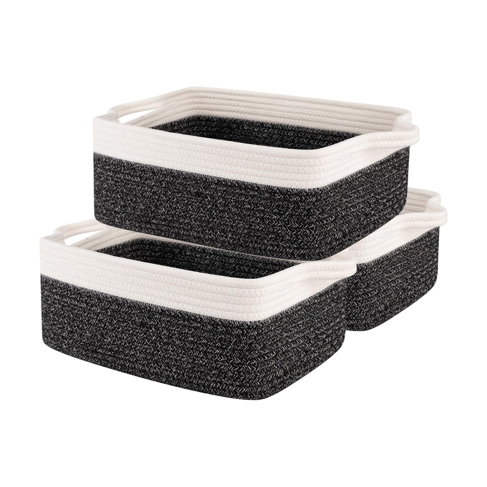 Woven Cotton Rope Basket / Black Variegated / 13.8''x9.8''x5.5 / Set of 3