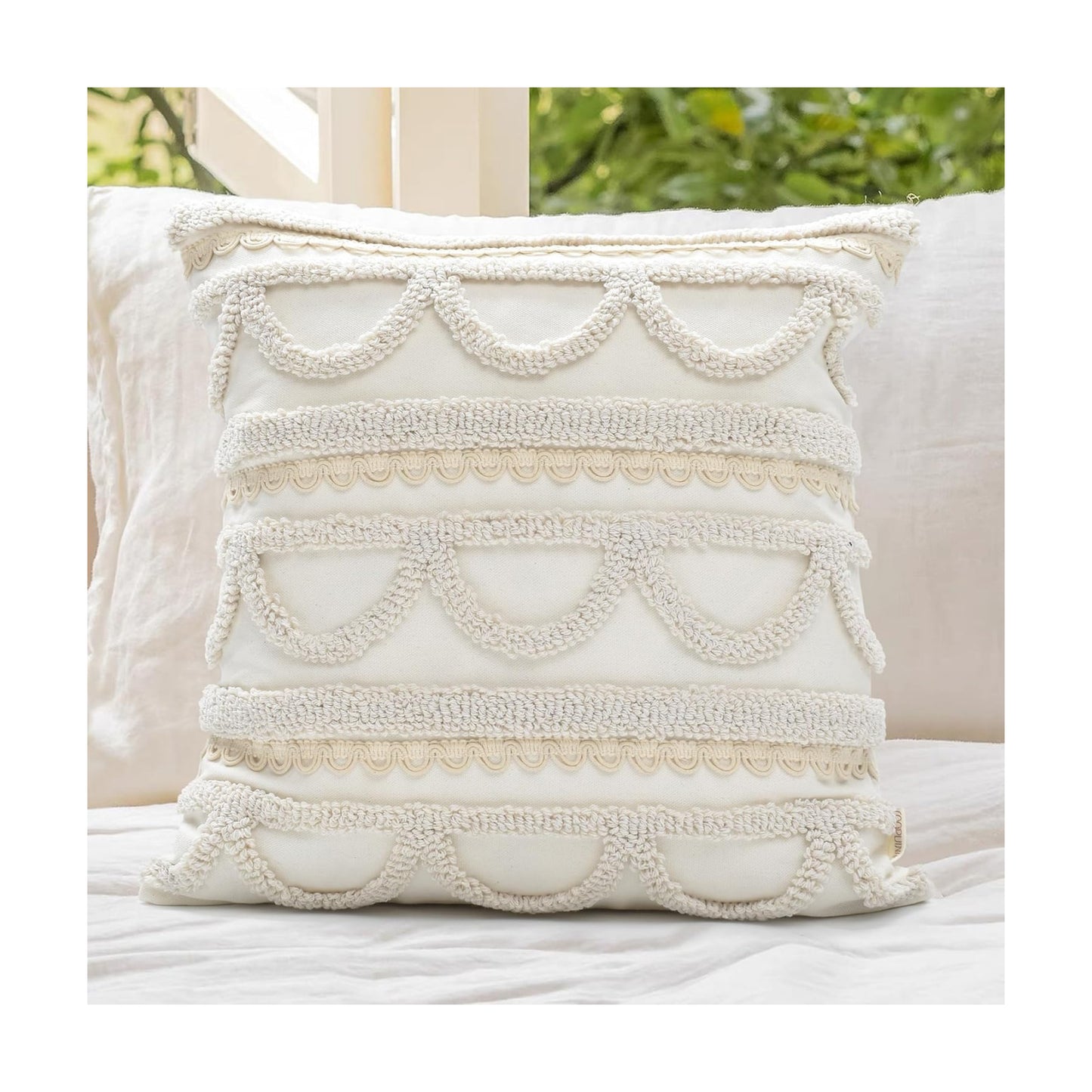 Boho Pillow Covers Boho Tufted Throw Pillow Covers Decorative Tassels Cushion / Boho Beige / 18 x 18