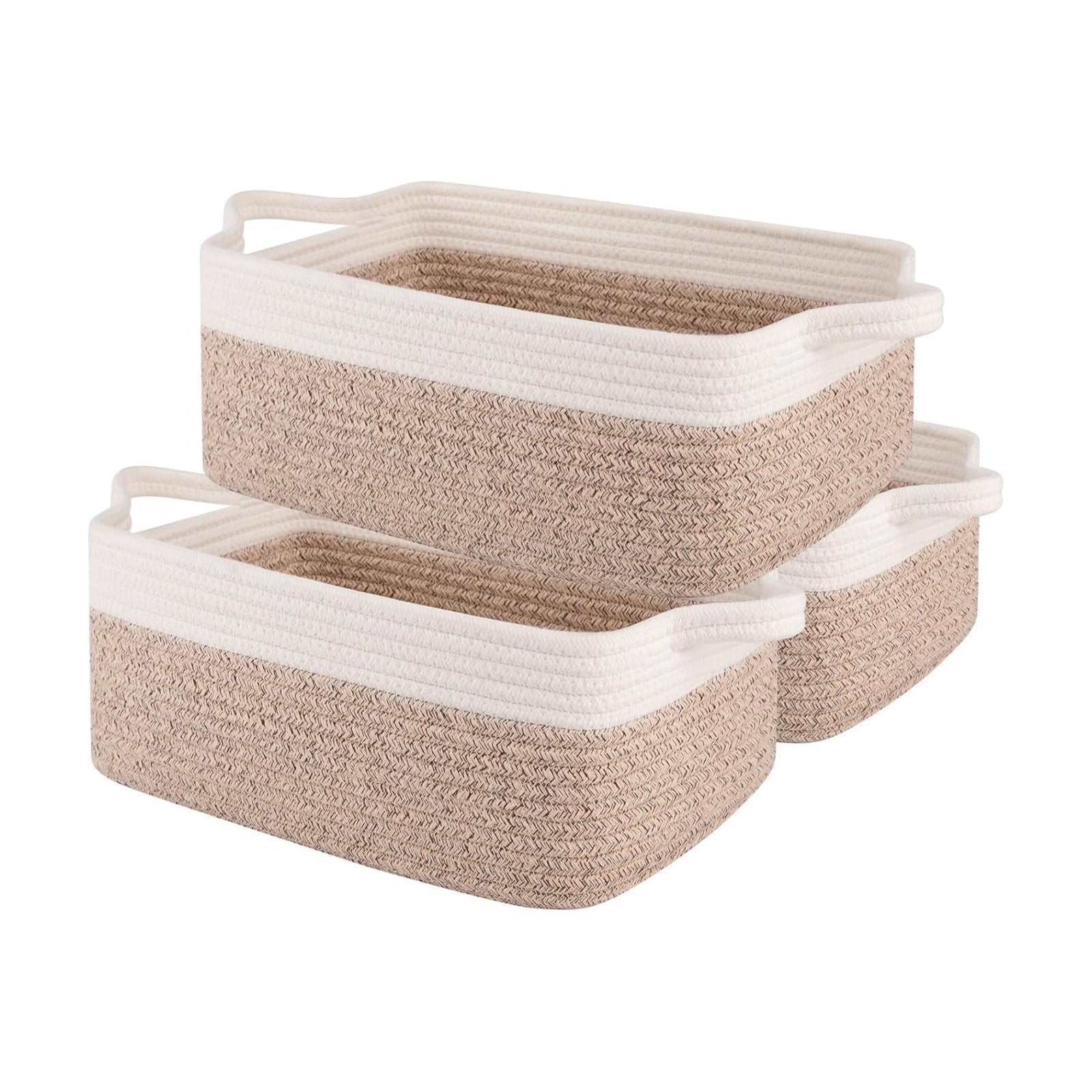 Woven Cotton Rope Basket / Brown Variegated / 13.8''x9.8''x5.5 / Set of 3