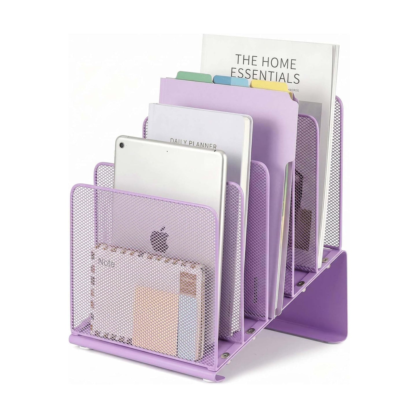 LEKETREE Purple File Organizer for Desk, Desk Organizer with 5-Section Vertical File Rack, File Folder Organizer