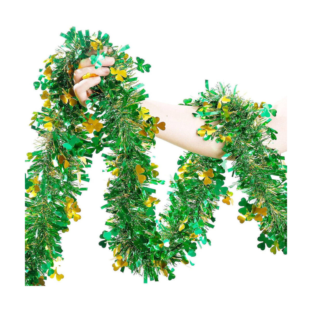 St Patricks Day Garland Decor,50Ft Glitter Tinsel Irish Shamrock Garland Decorations for Tree Mantle Bedroom Office Classroom Party Indoor Outdoor Holiday Home Green Gold