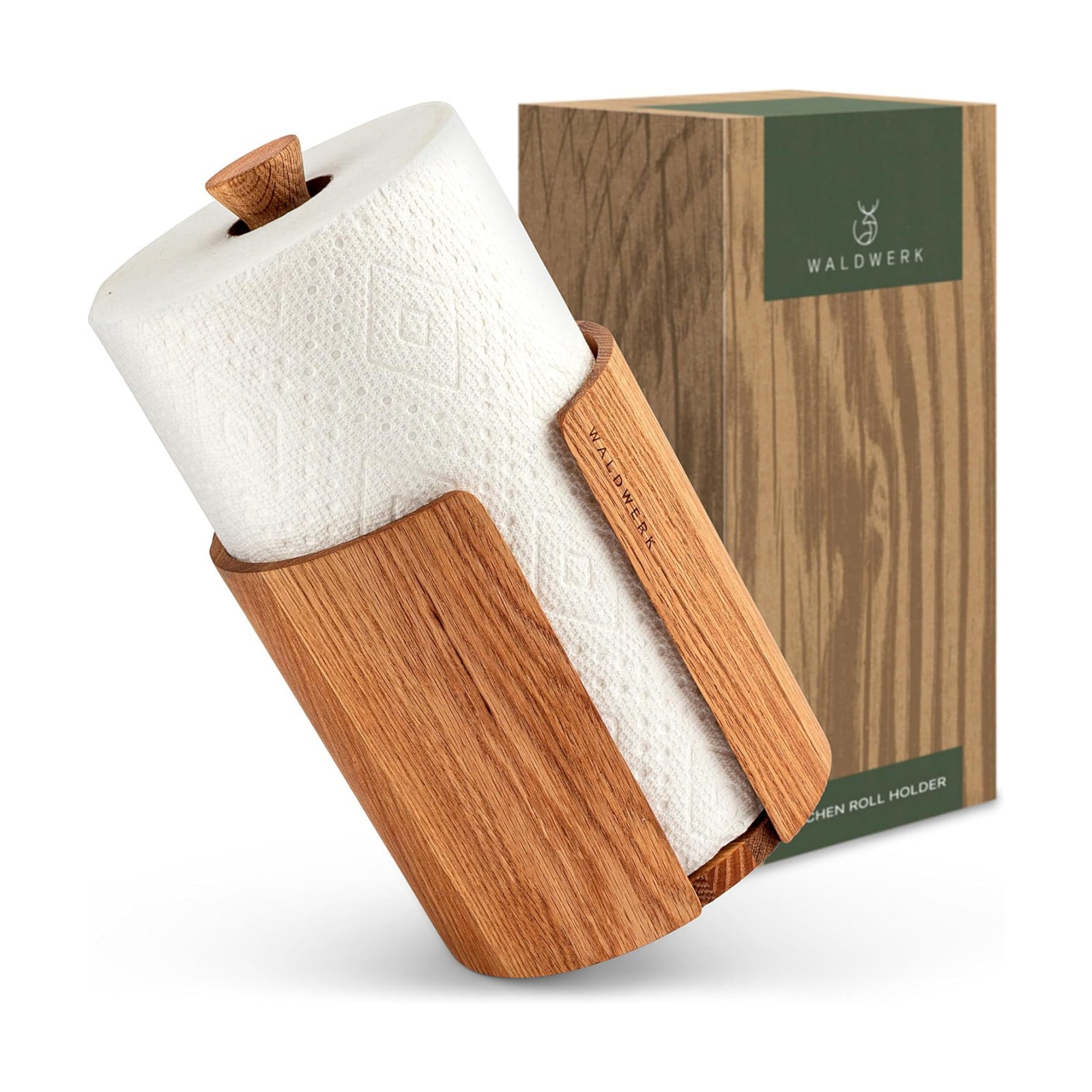 WALDWERK Design Paper Towel Holder Out of Oak Wood - Kitchen Towel Holder for All Standard Kitchen Rolls - Wooden Paper