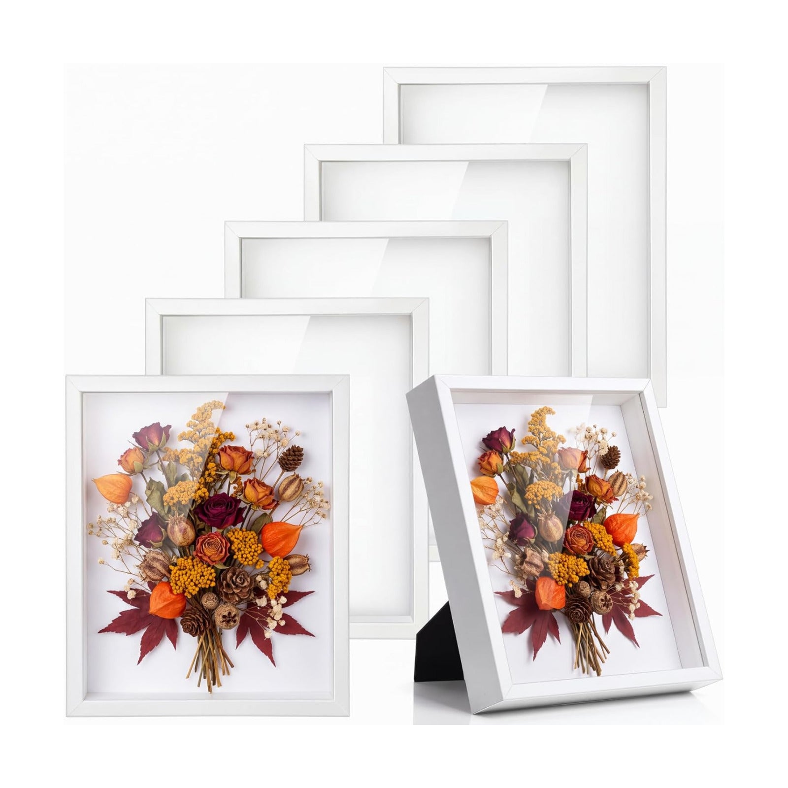 6 Pieces Shadow Box Picture Frame, White, 8 X 10 Inch | Deep Display Case for Graduation Medals Wedding Crafts Pins