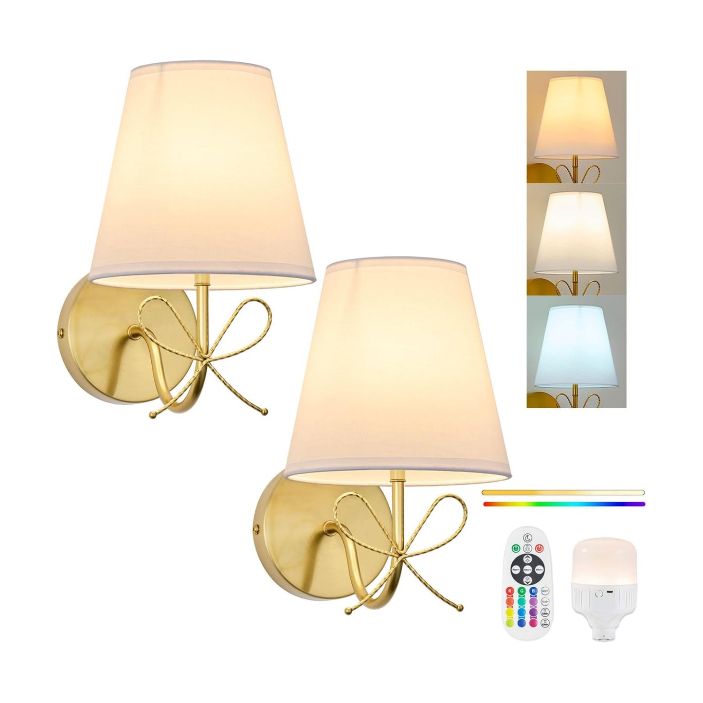 PASSICA DECOR Bow Wireless Battery Operated Wall Sconce Set of 2, Rechargeable Dimmable LED Lights 2×6500mAh with 15