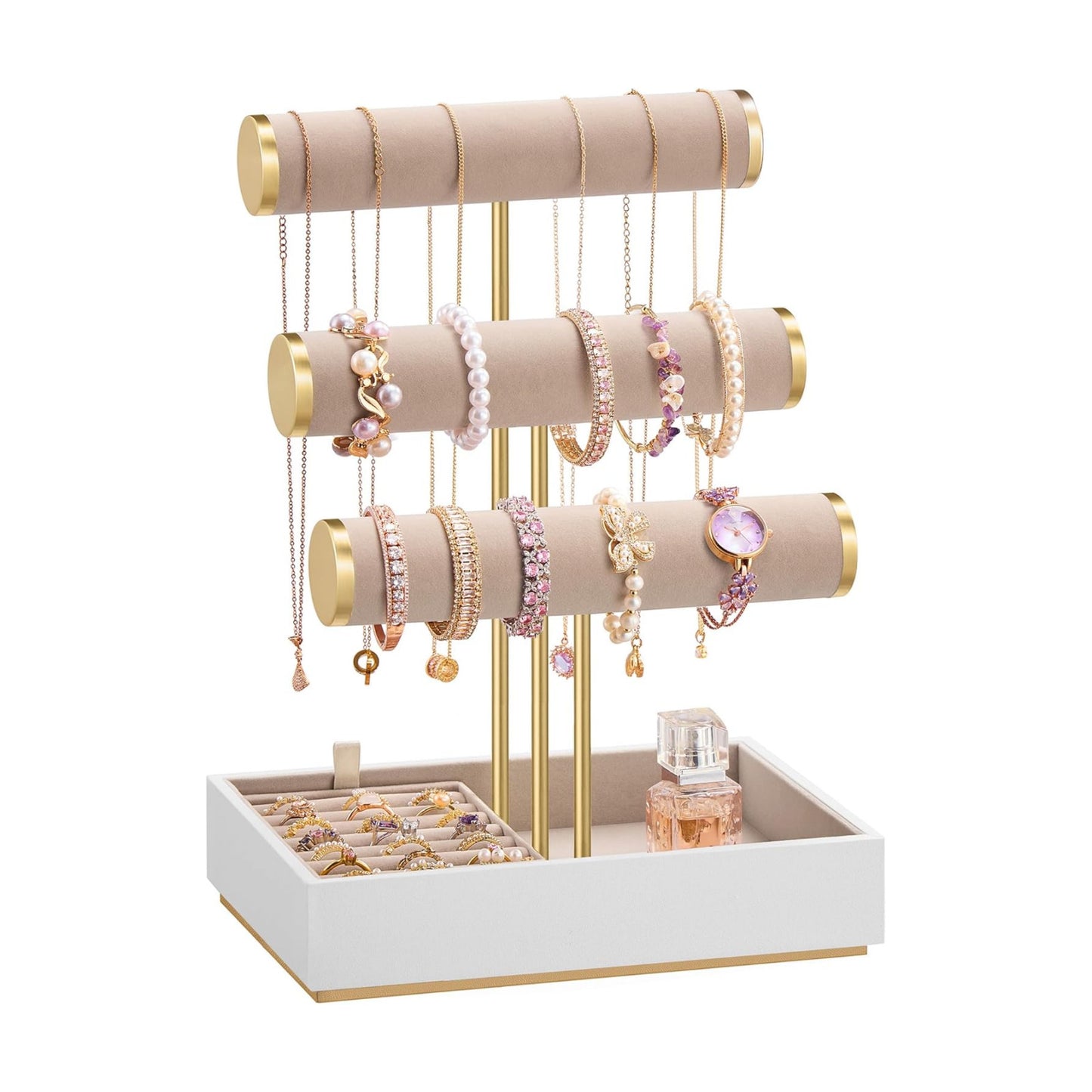 3 Tiers and Velvet Tray / Cloud White + Camel Brown