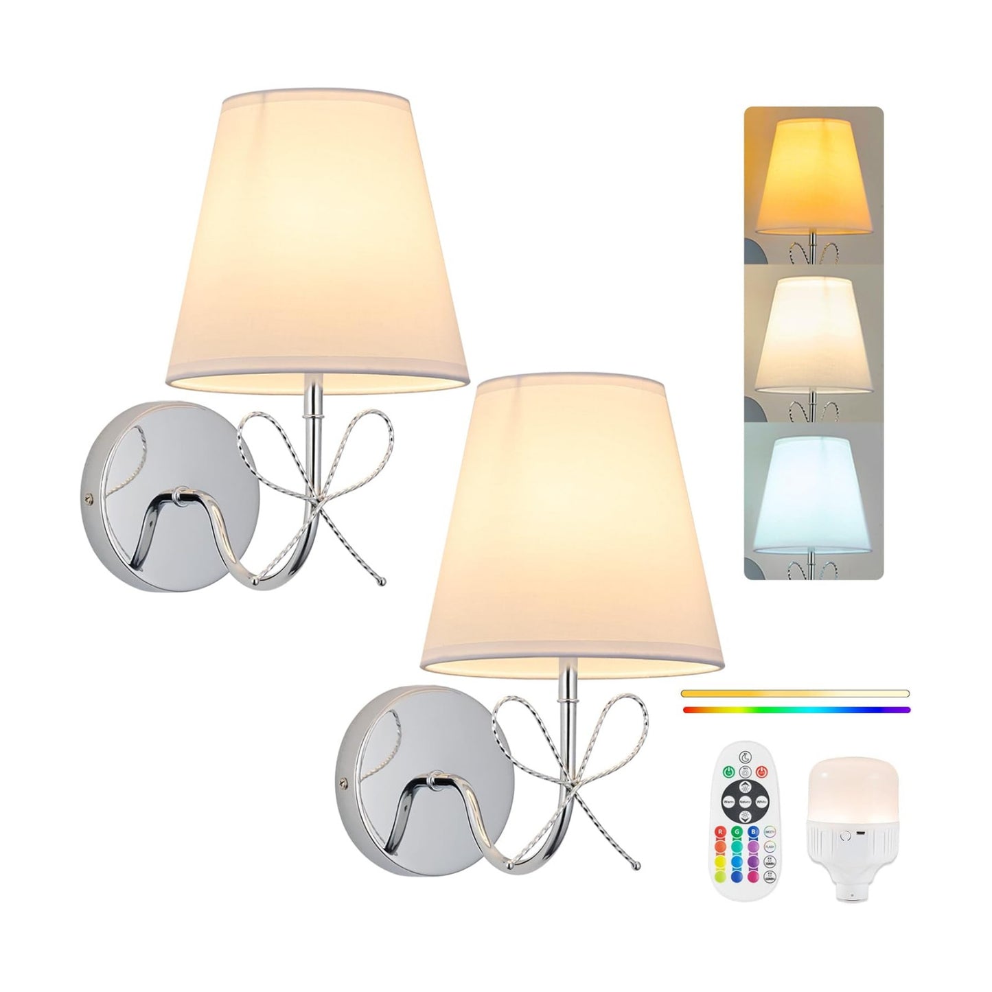 PASSICA DECOR 2 Pack Rechargeable Battery Operated Wall Sconces Set of Two, Wireless Cordless Wall Lights with Remote