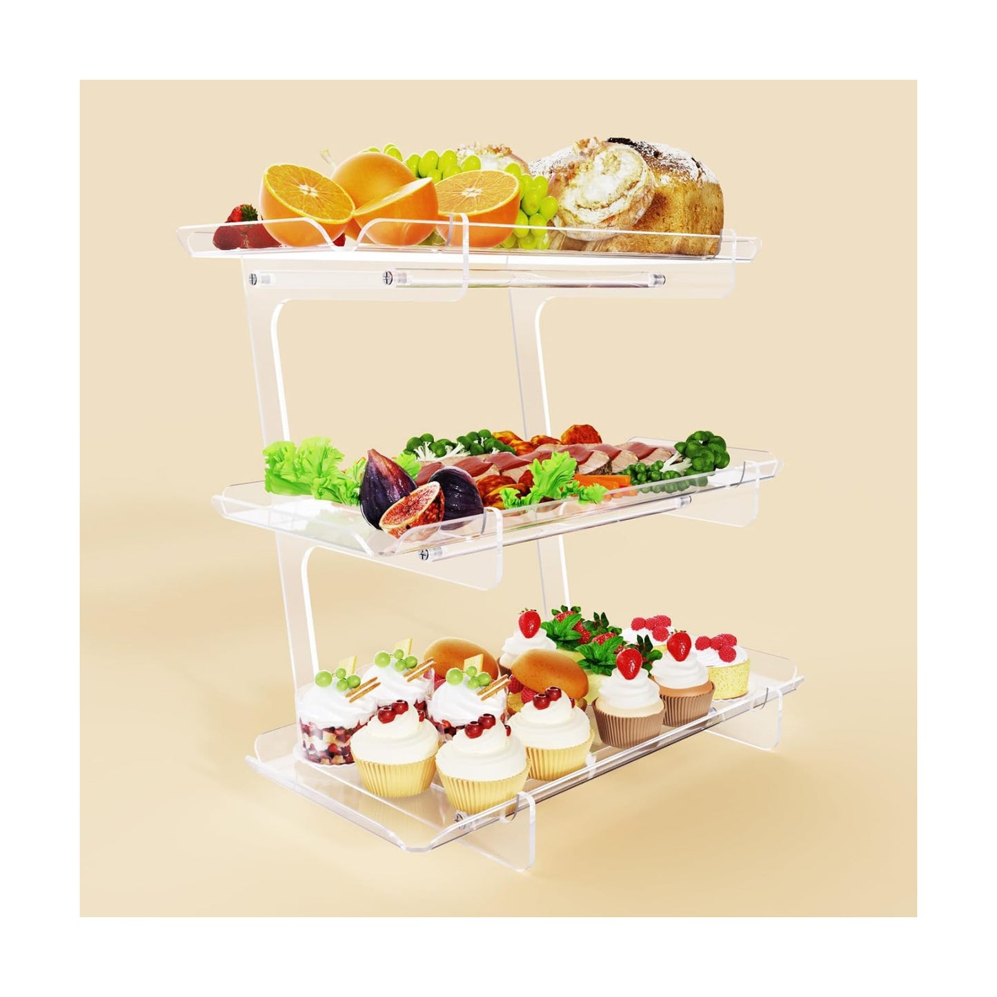 Bakzon 3 Tier Acrylic Serving Tray, 15.3" x 7.1" Dessert Table Display Set Stand for Party, Desserts, Fruits, Cookies –