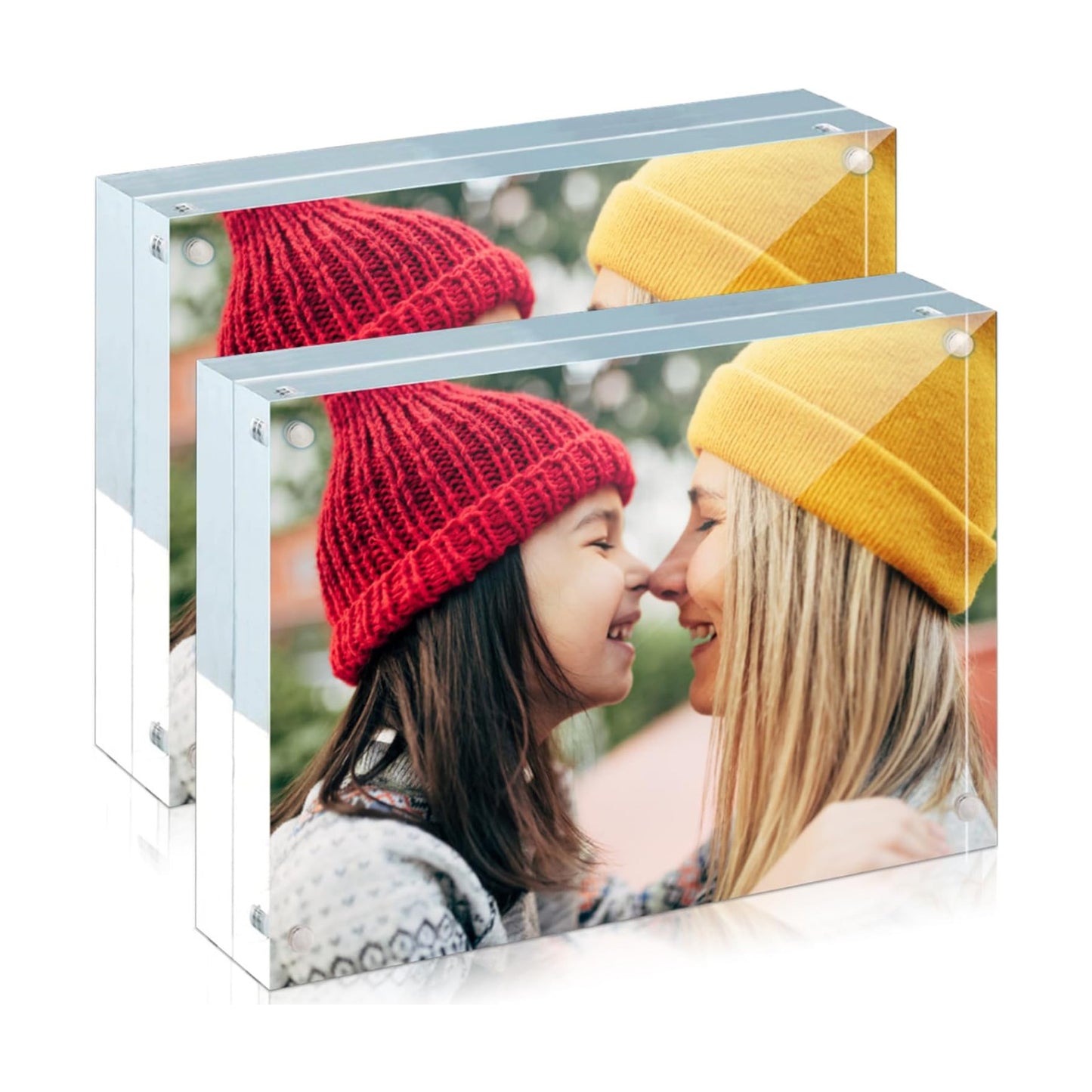 ILYXY 2 Pack Acrylic Frame 8.5x11, 20% Thicker, 24mm Thick Frameless Clear Picture Frame, Double Sided Magnetic Photo