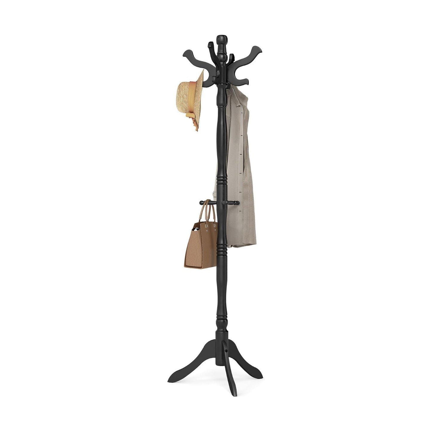 VASAGLE Freestanding Coat Rack, Rubber Wood Coat Tree with 11 Hooks | Hat Stand Garment Rack, 20.5 x 17.8 x 70.9 inch