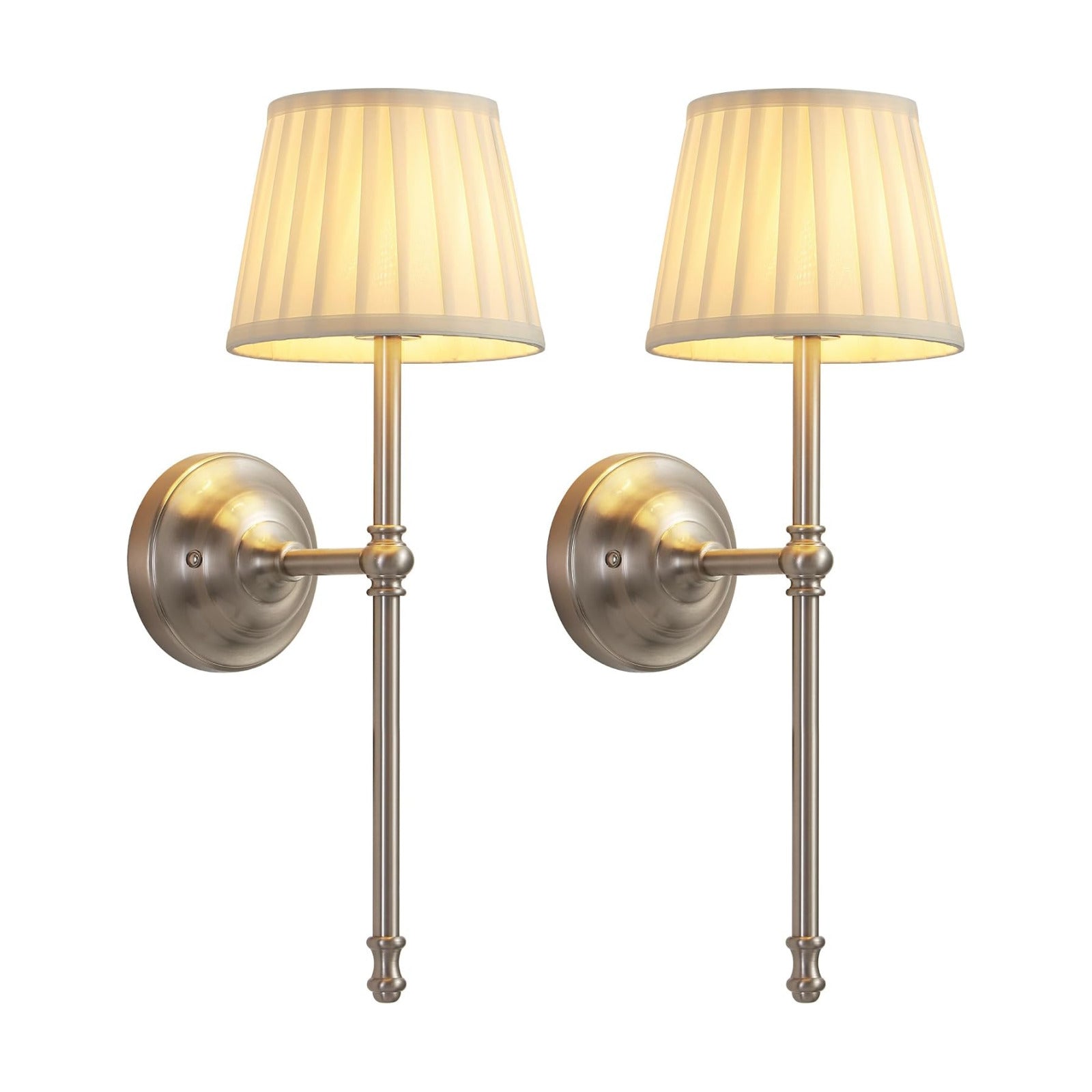 KDG Nickel Cordless Wall Sconces Set of 2, Beige Fabric LED Wall Lamp | Wireless Small Rechargeable Battery, Portable