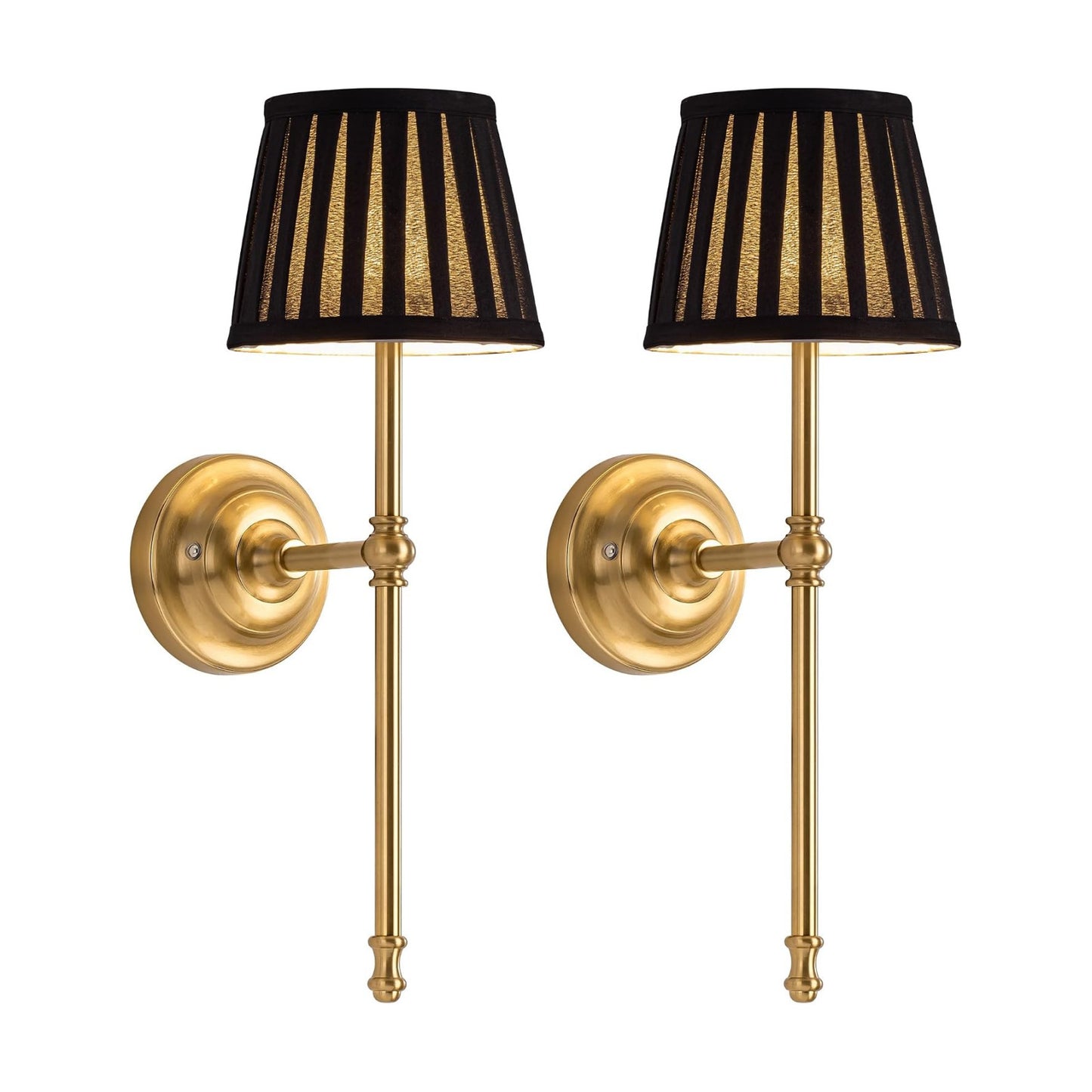 KDG Gold Cordless Wall Sconces Set of 2, Black Fabric LED Wall Lamps | Wireless Small Rechargeable Battery, Portable
