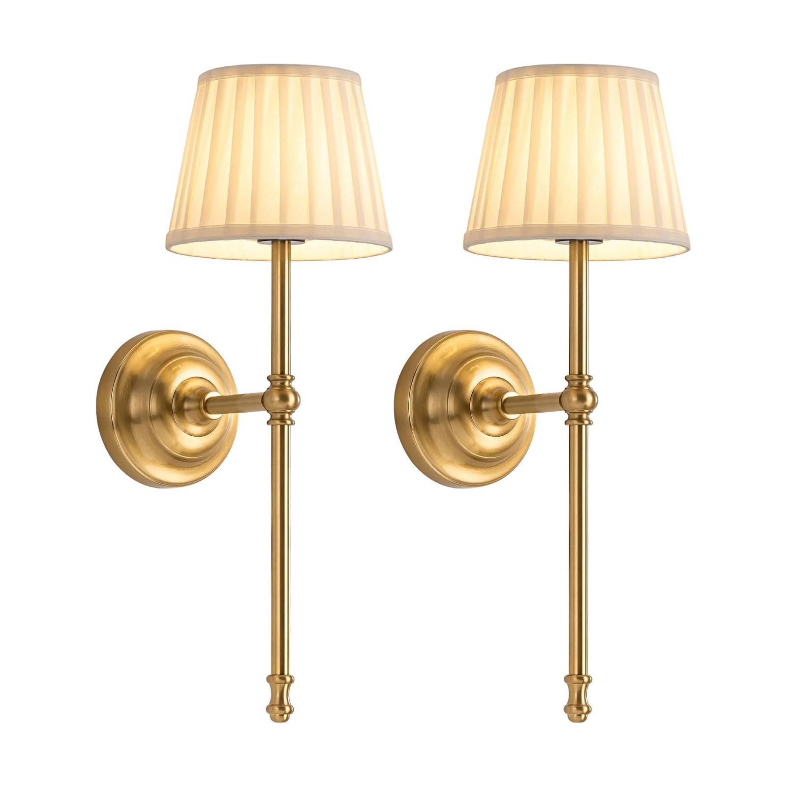 KDG Gold Cordless Wall Sconces Set of 2, Beige Fabric LED Wall Lamps | Wireless Small Rechargeable Battery, Portable