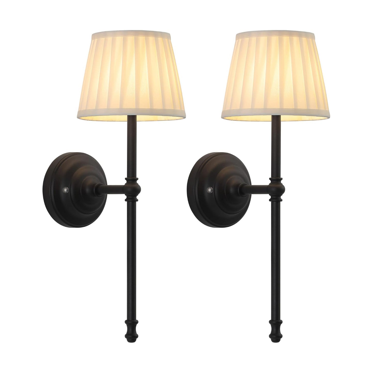 KDG Black Cordless Wall Sconces Set of 2, Beige Fabric LED Wall Lamps | Wireless Small Rechargeable Battery, Portable