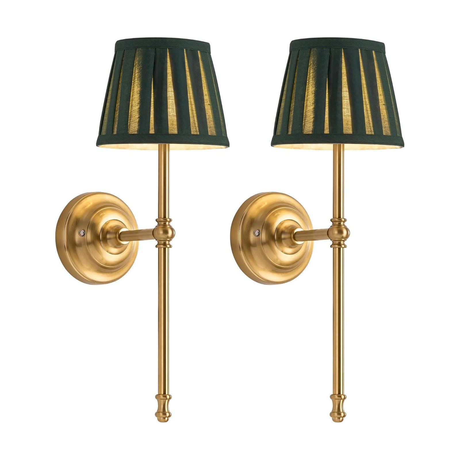 KDG Gold Cordless Wall Sconces Set of 2, Green Fabric LED Wall Lamps | Wireless Small Rechargeable Battery, Portable