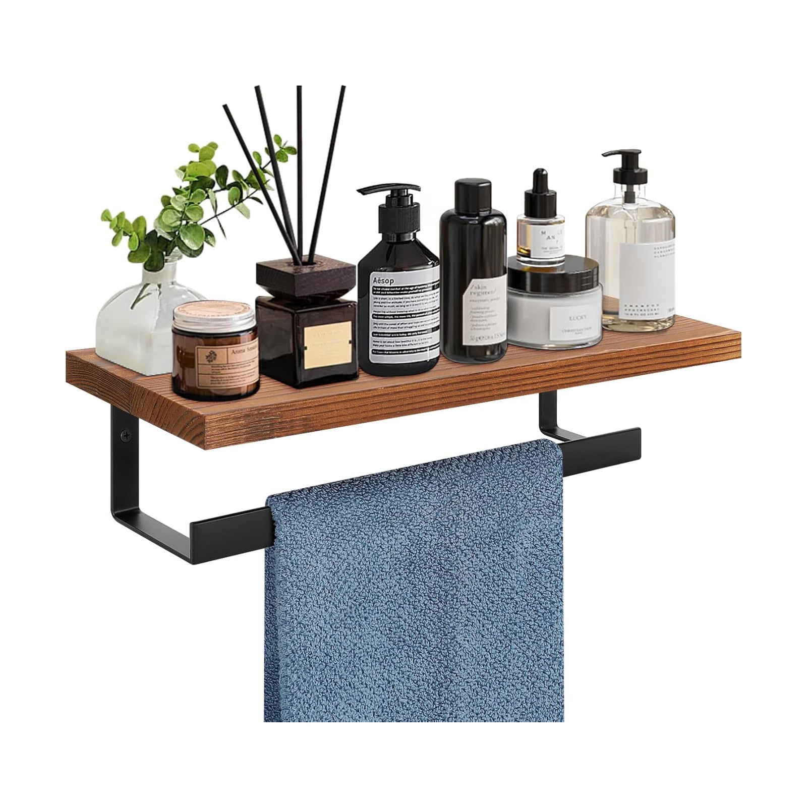Hand Towel Holder/Towel Ring with Wooden Shelf, Hand Towel Rack, Hand Towel Hanger for Bathroom, Bath Accessories Wall
