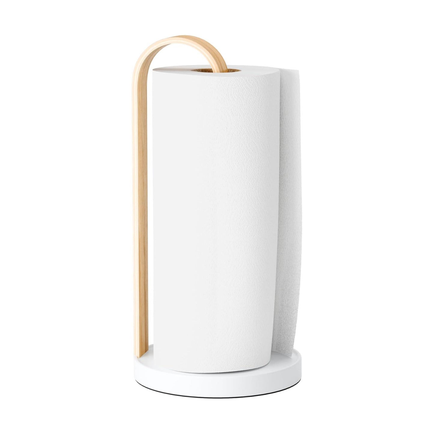 Umbra Bellwood Paper Towel Holder, Wooden with Weighted Base, White/Natural | Freestanding design, protects