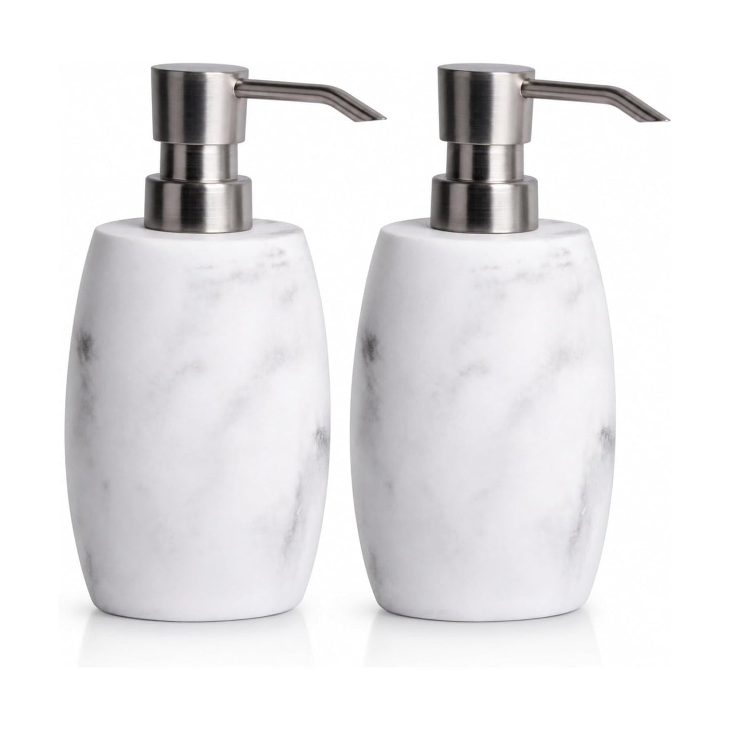 Clasin Home Resin Soap Dispenser Set 2, Refillable Hand Soap Dispenser with White Marble Look and Metallic Pump