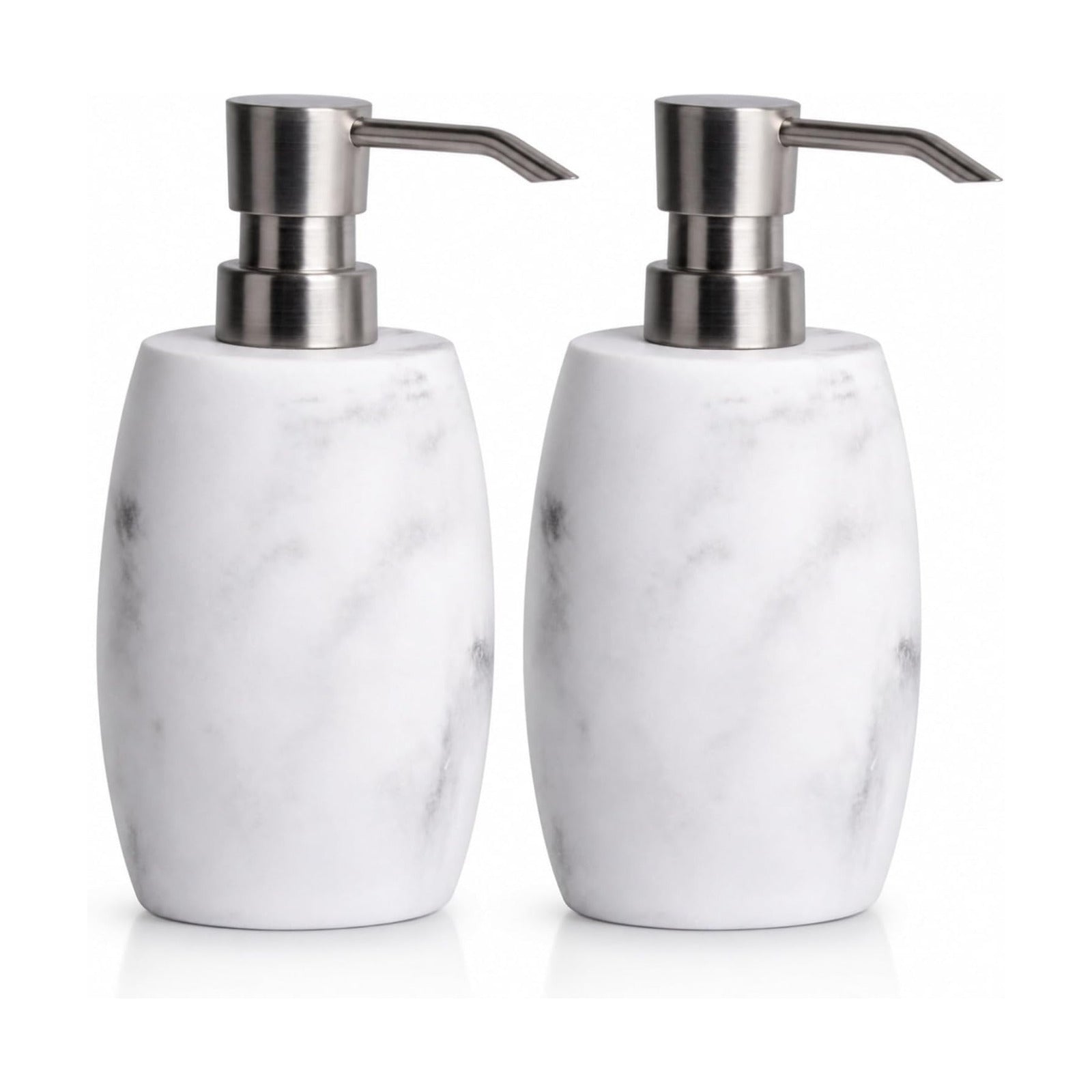 Clasin Home Resin Soap Dispenser Set 2, Refillable Hand Soap Dispenser with White Marble Look and Metallic Pump