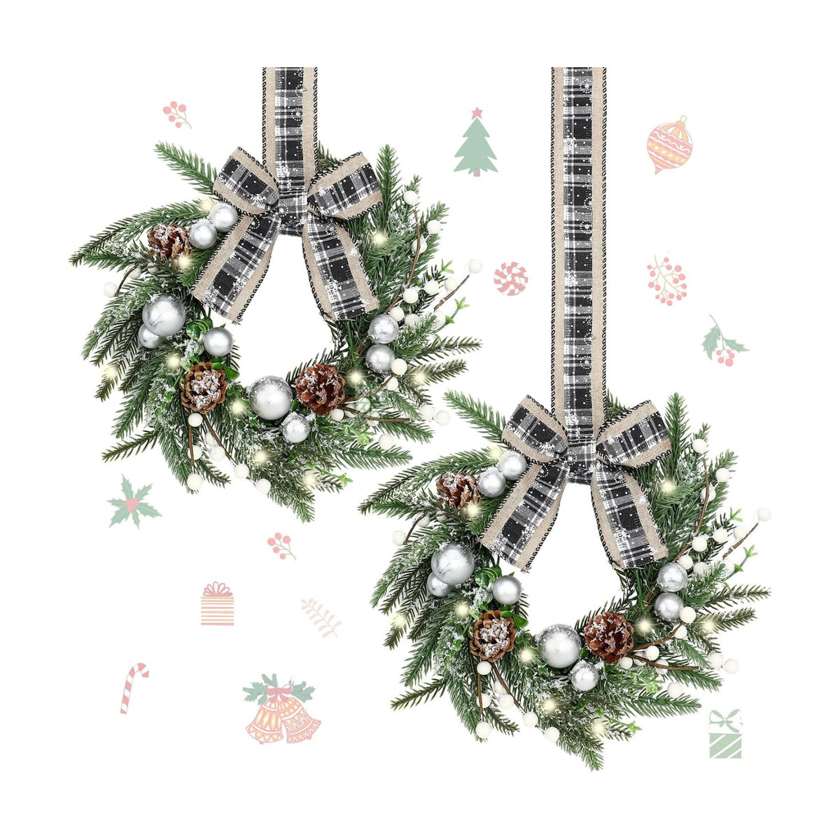 Thiccywoov 2 Pcs 9" Mini Christmas Wreath for Cabinet Front Door