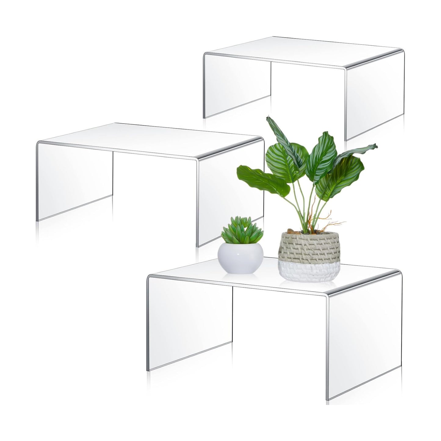 RattanView 3 Pcs Extra Large 12,11,10.25 Inch Acrylic Display Risers Clear Acrylic Shelf Riser Display Stands 5 mm