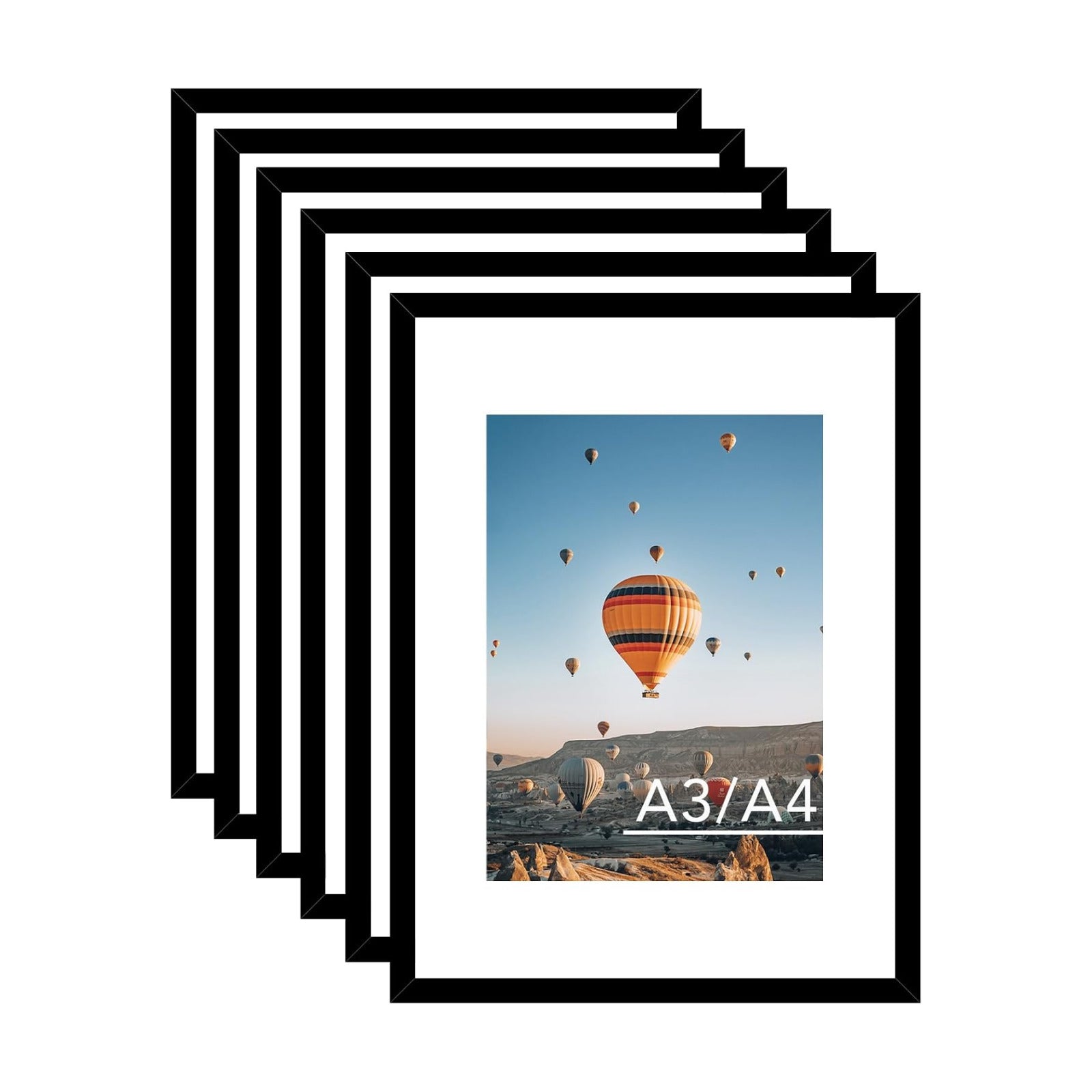 JCJMY 11.7x16.5 A3 Picture Frame Set of 6 Black with A4 Mat, Display Photo 8.3x11.7 with Mat or 11.7 x 16.5 Without