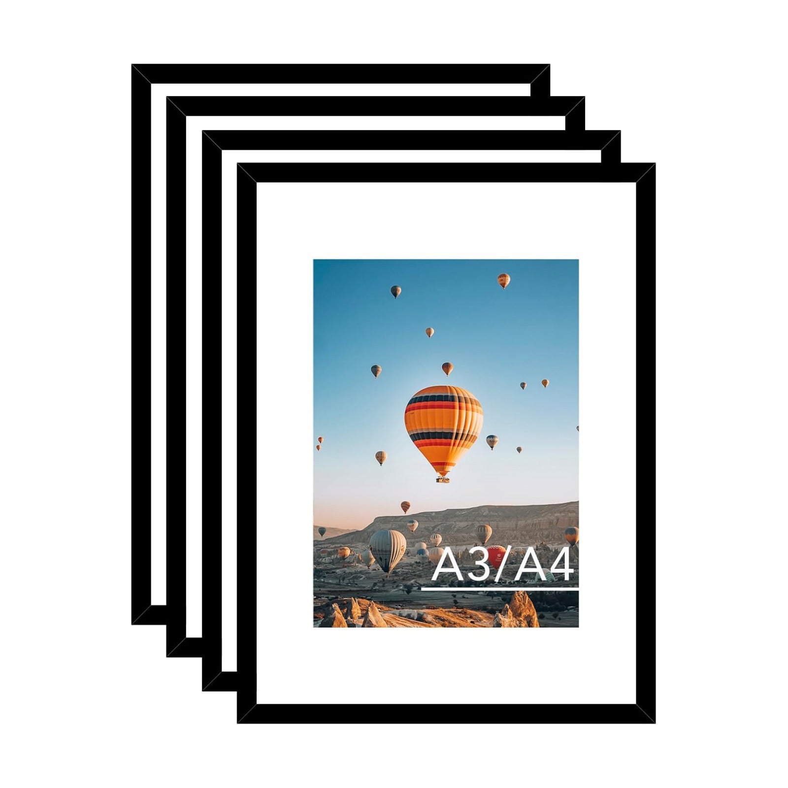 JCJMY 11.7x16.5 A3 Picture Frame Set of 4 Black with A4 Mat, Display Photo 8.3x11.7 with Mat or 11.7 x 16.5 Without