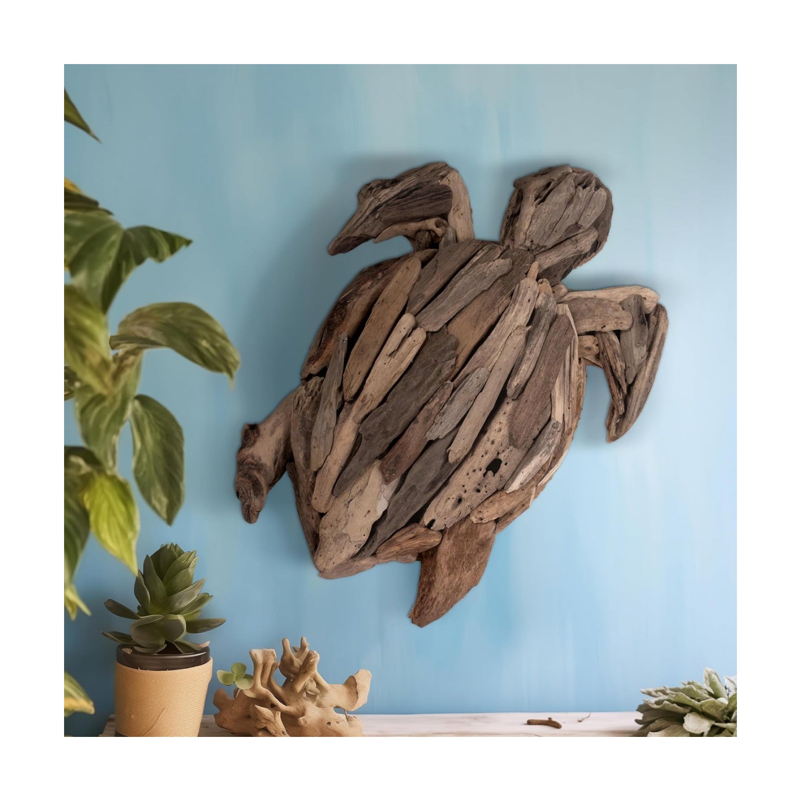 Wooden Driftwood Turtle Sculpture / Brown / 3.0" H