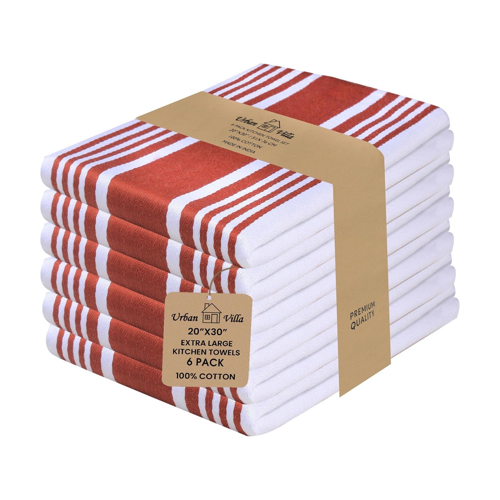 Urban Villa Kitchen Towels Cotton Dish Towels 20”x30” (Set of 6) Rust White