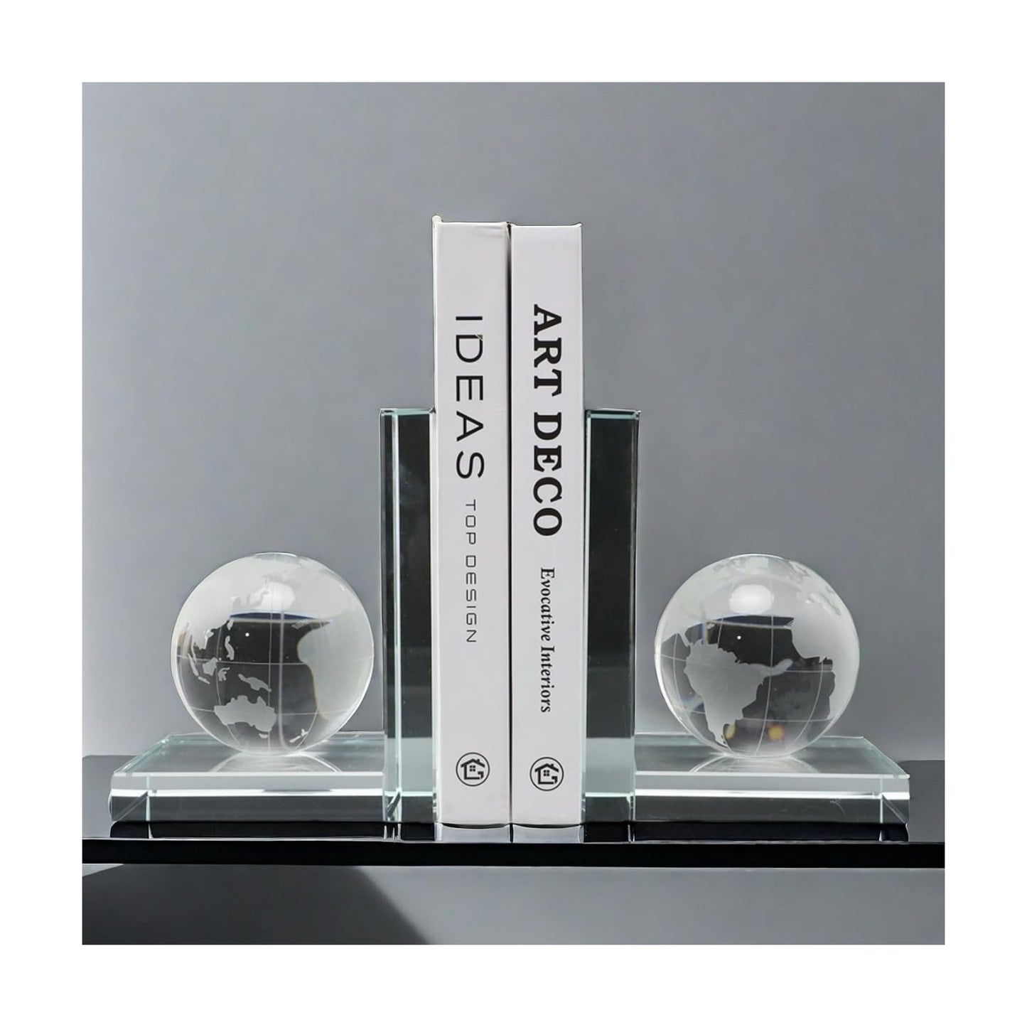 Home Decorative Earth Crystal Bookends for Heavy Book Elegant Glass Bookshelf Room Office Desk Decor