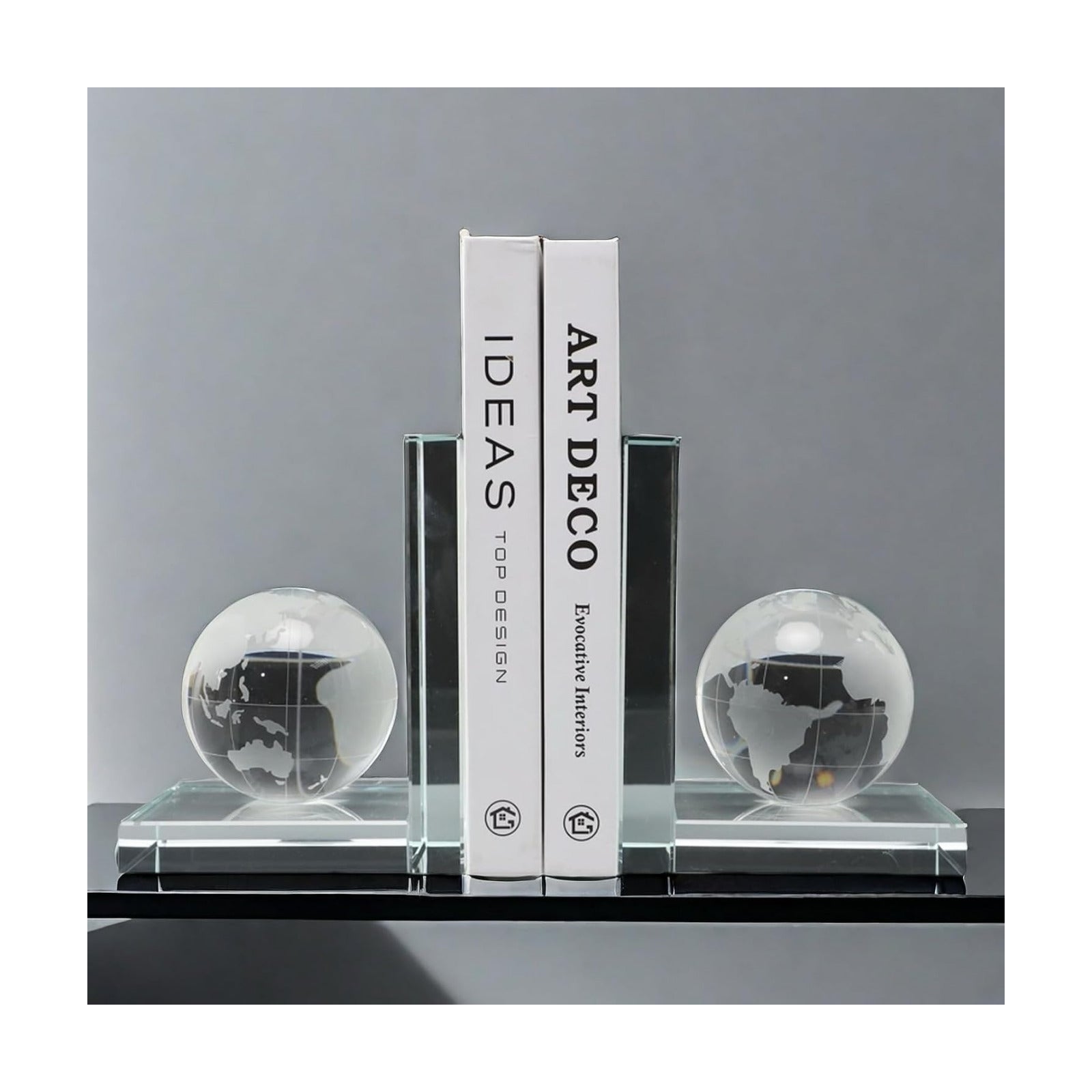 Home Decorative Earth Crystal Bookends for Heavy Book Elegant Glass Bookshelf Room Office Desk Decor