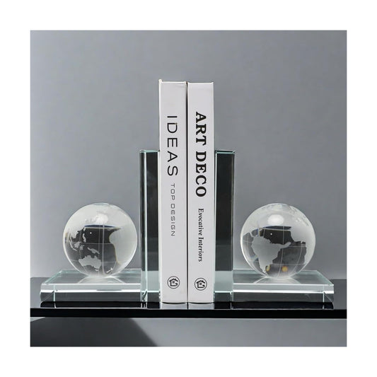 Home Decorative Earth Crystal Bookends for Heavy Book Elegant Glass Bookshelf Room Office Desk Decor