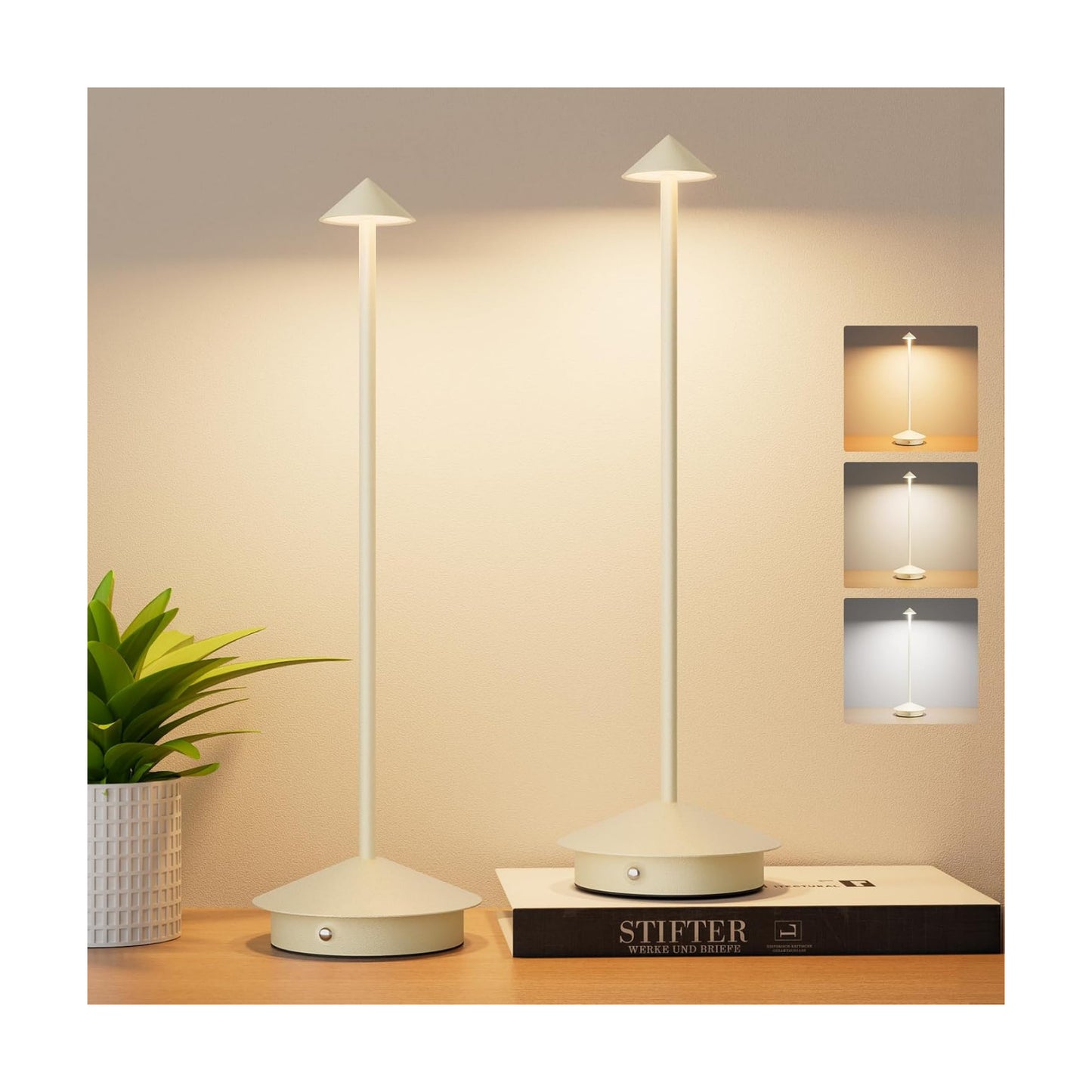 Cordless LED Table Lamps,Portable Battery Desk Lamp,2 Pack,Beige | 6000mAh Rechargeable,3000K/4500K/6000K Touch