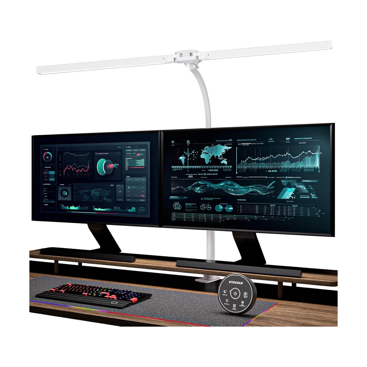 EYOCEAN Desk Lamp with Clamp, 31.5" LED Desk Lamp for Home Office, 24W Double Head Desk Light, Dimmable & Color