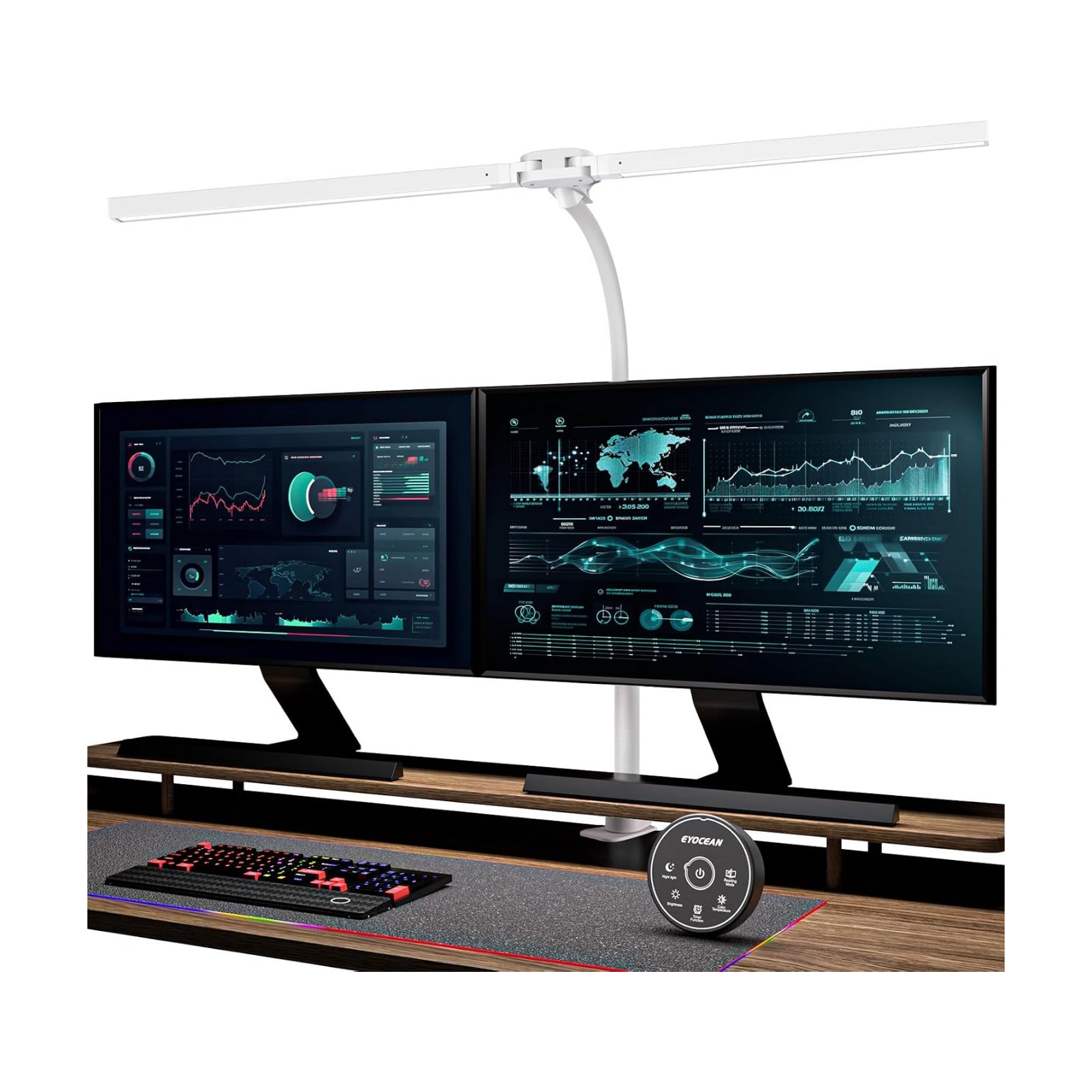 EYOCEAN Desk Lamp with Clamp, 31.5" LED Desk Lamp for Home Office, 24W Double Head Desk Light, Dimmable & Color