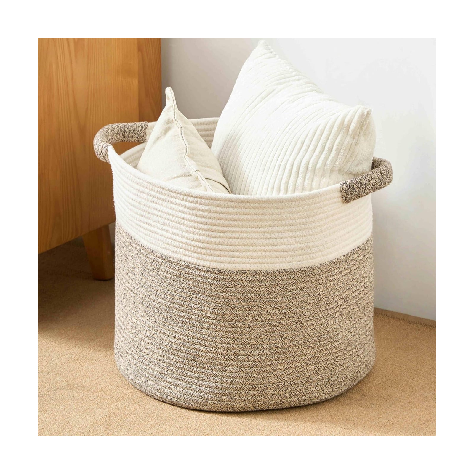 Blanket Basket / Pillows & Laundry / White/mixed Brown / 16 x 16 x 14