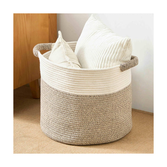 Blanket Basket / Pillows & Laundry / White/mixed Brown / 16 x 16 x 14