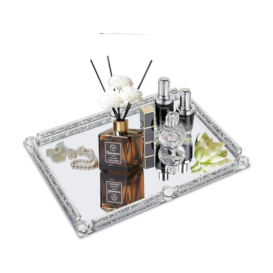 Silver Glass Mirror Vanity Tray Noble Jewelry Trinket Display Tray / Big Silver / 15.7 x 11.8