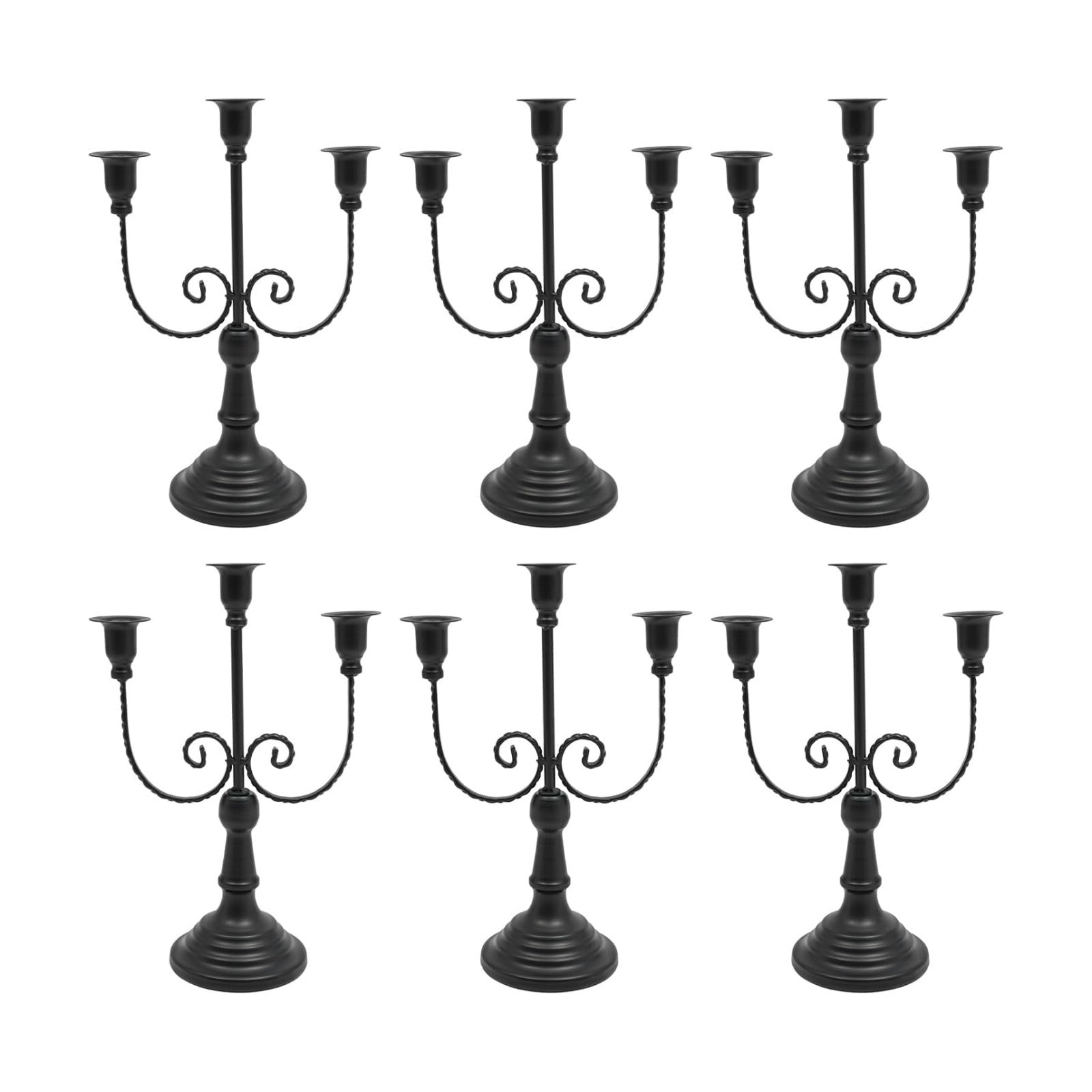 3 Arm Metal Candelabra Candle Holders Set of 6, Elegant Retro Taper Candle Stand for Wedding, Party, Dining Table