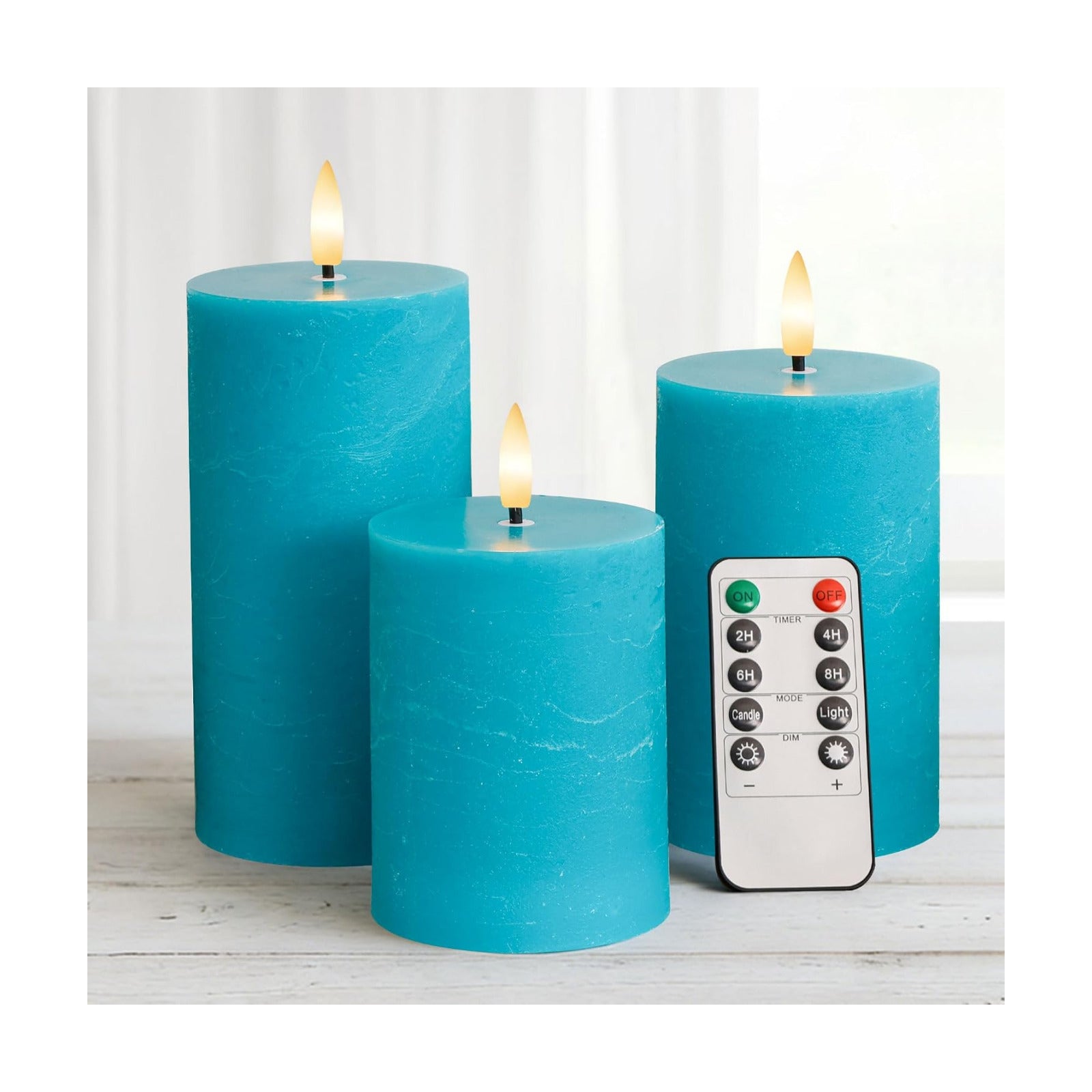 Teal Flameless Candles, Wax Battery Operated Candles with Remote | Flat Top Flickering LED Pillar Candles for Home