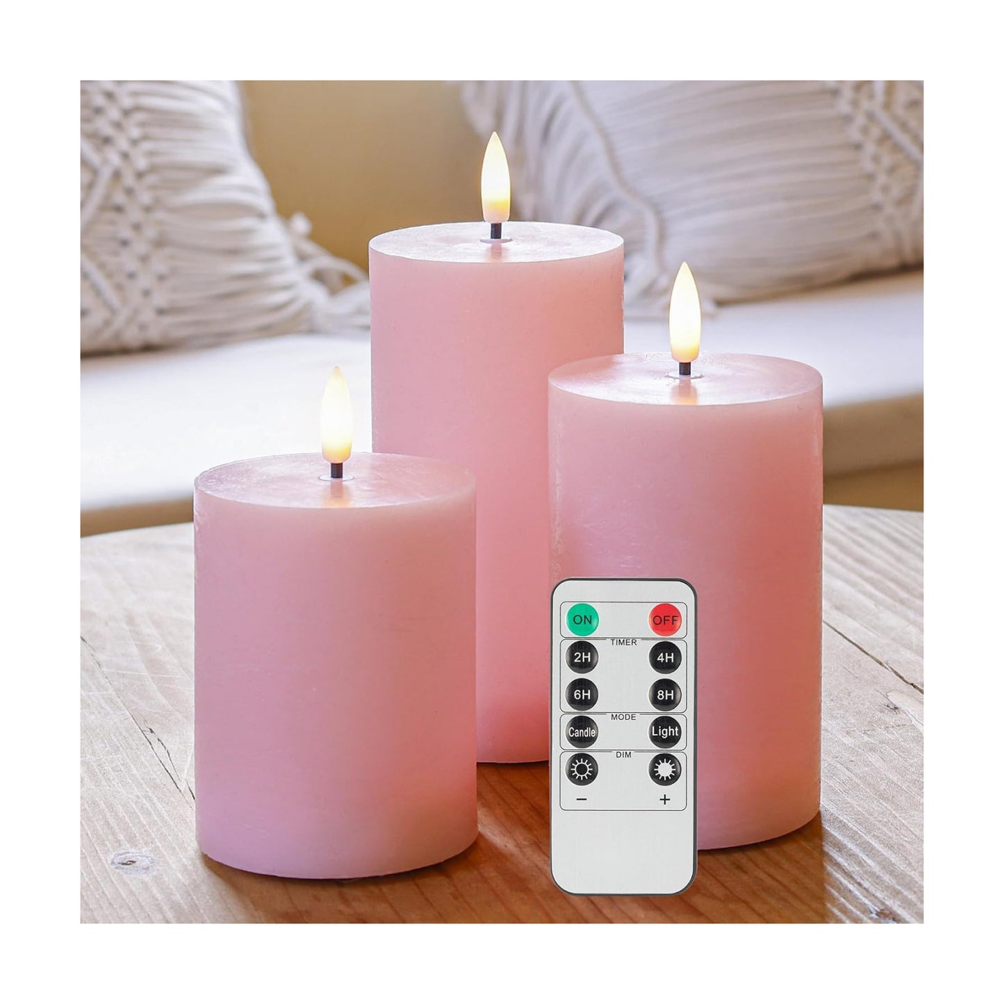 Pink Flameless Candles, Wax Battery Operated Candles with Remote | Flat Top Flickering LED Candles, Warm Ambiance, Home
