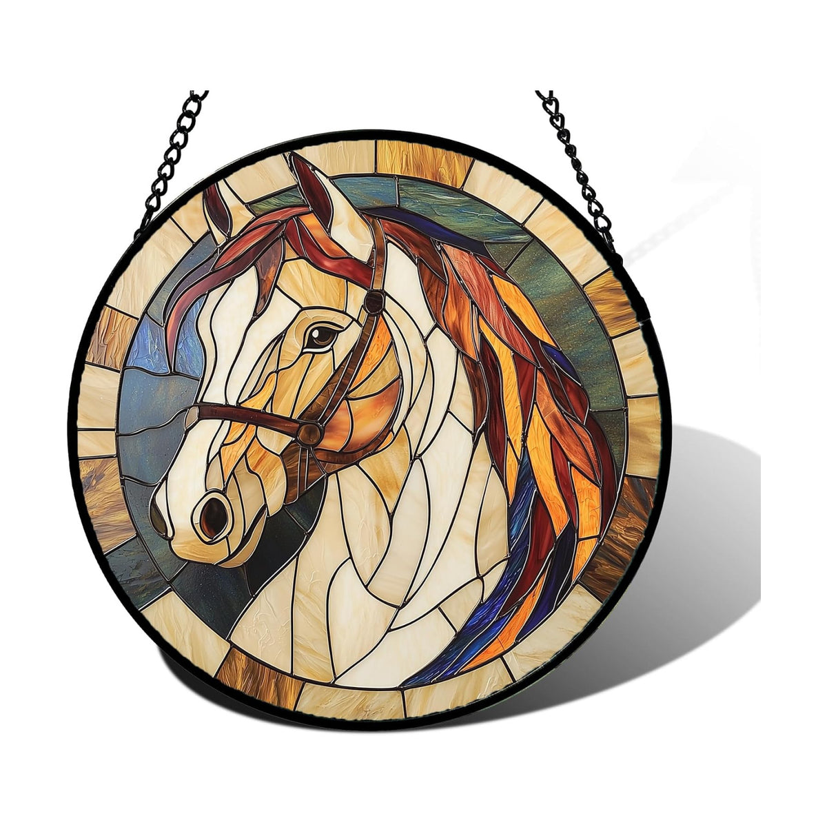 White Horse Stained Glass Window Hanging Suncatcher Animal Gifts 6.3"