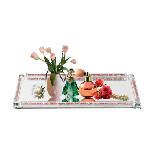 Crystal Glass Perfume Tray for Dresser Cosmetic Trinket Jewelry Vanity Trays / Rose Red B