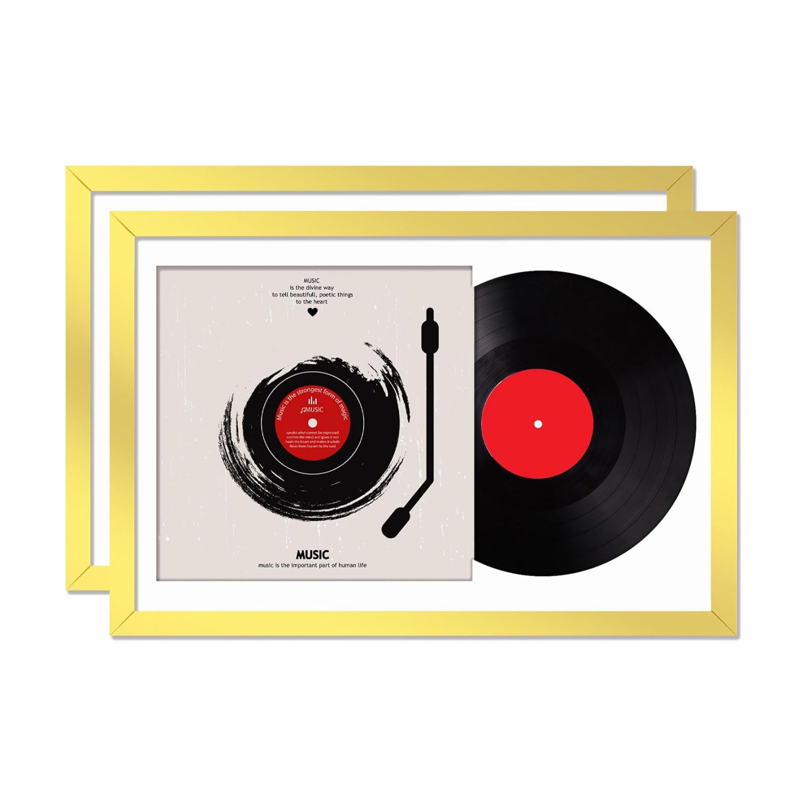 Vinyl Record Frame Display for 12 inch LP with 12.5x12.5 Album Cover | Gold 16x24 Frame Light Weight with High-Clarity