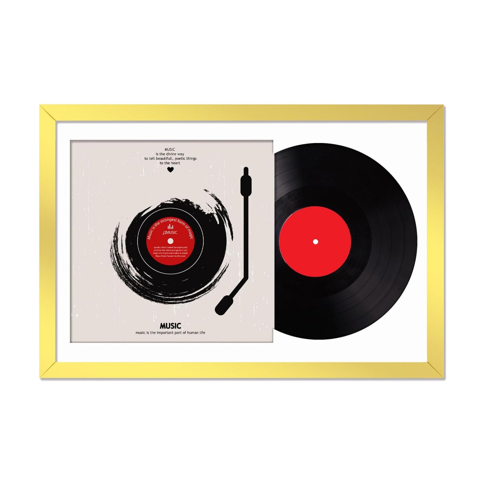 Vinyl Record Frame Display for 12 inch LP with 12.5x12.5 Album Cover | Gold 16x24 Frame Light Weight with High-Clarity