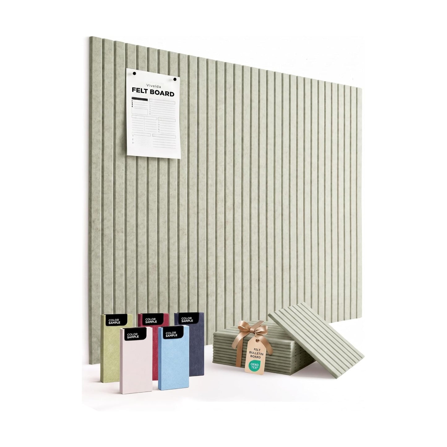 Large Felt Bulletin Board 48 x 36 Inch - 12-Pack Square Acoustic Wall Panels, Cork Board Alternative, NRC 0.95