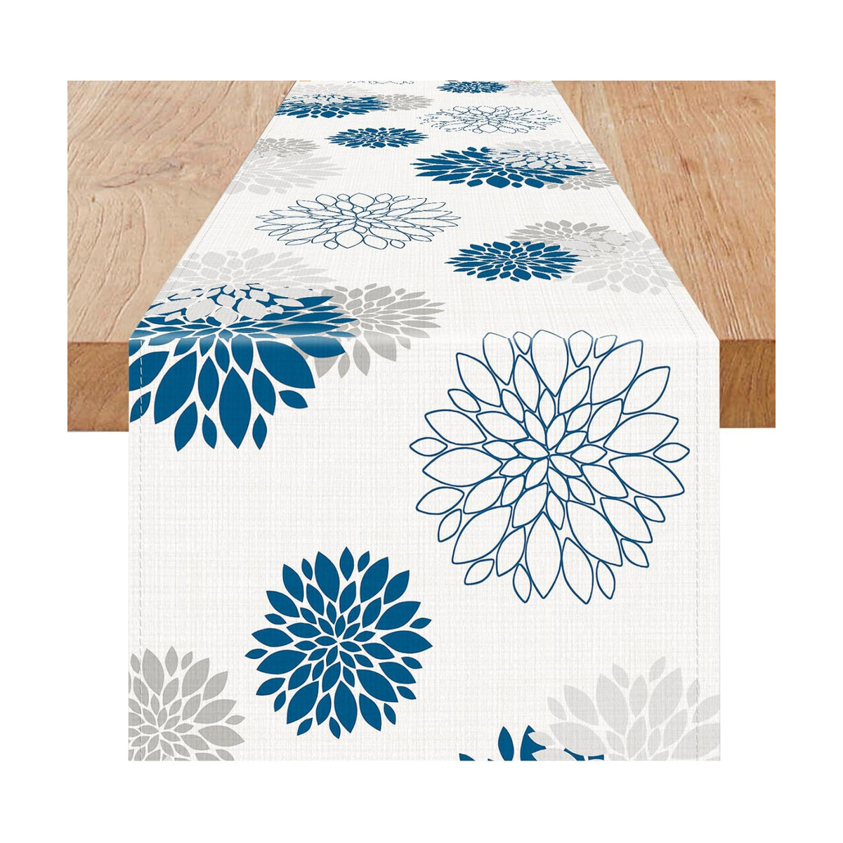 Niviy Blue Gray Table Runner 13x108 inches Long Dahlia Pinnata Flower Pattern Spring Summer Seasonal Kitchen Dining Table Decoration for Indoor Outdoor Home Party Decor (13 x 108 inch)