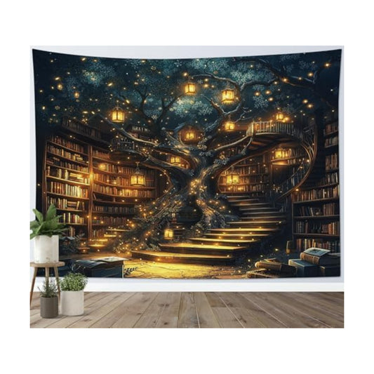 HVEST Fantasy Library Bookshelf Tapestry for Classroom,60L x 80W Inches