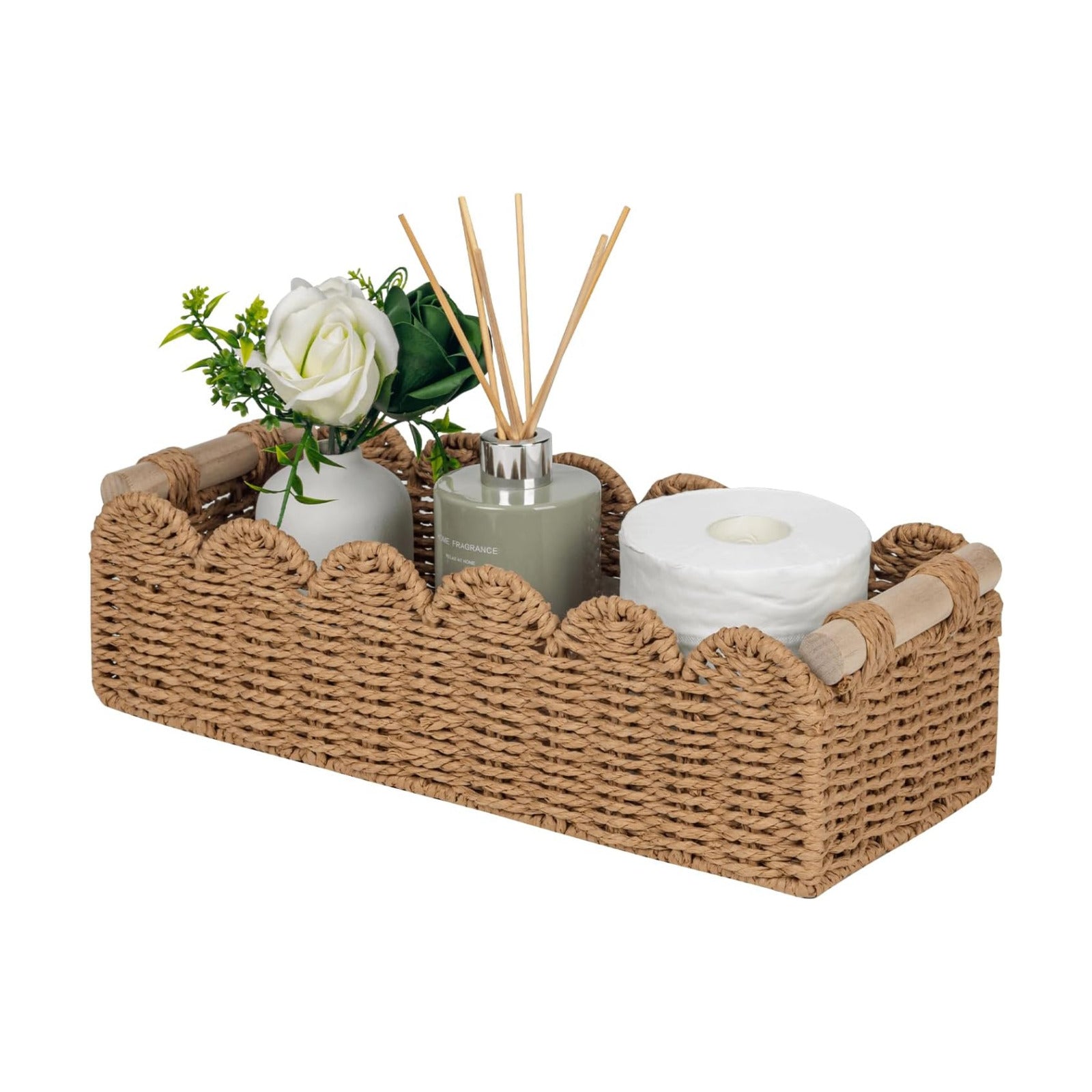 Paper Rope Scalloped Edge Toilet Paper Storage Basket / Neutral / 14 x 6.3 x 3.9 / M - In